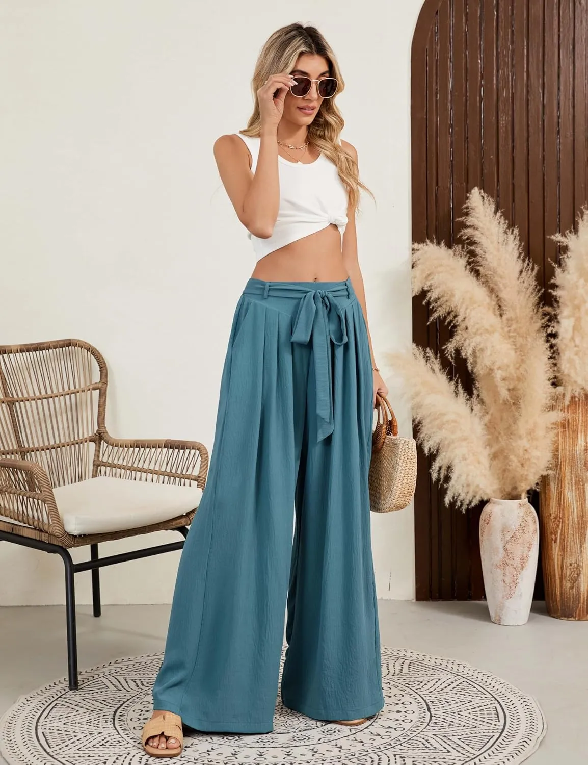 BMJL Womens Flowy Palazzo Pants High Waisted Wide Leg Trousers Summer Beach Vacation Outfit 2025