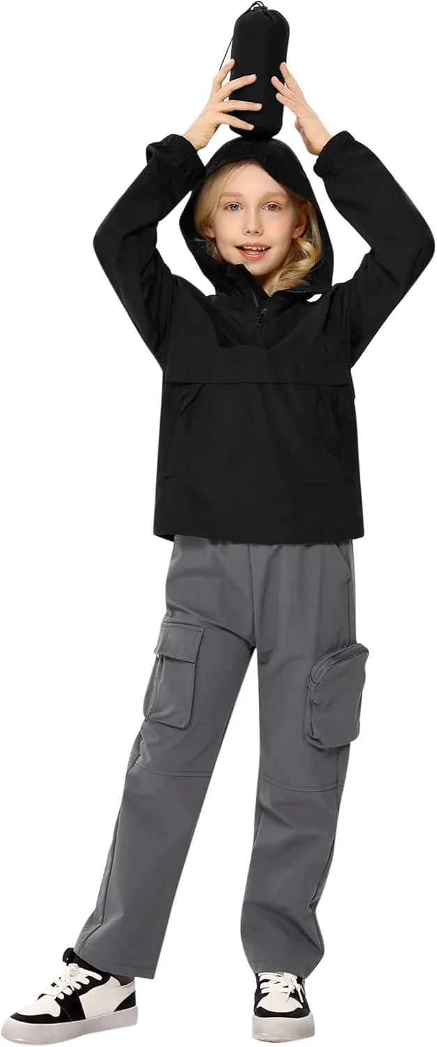 Boys Girls Packable Rain Jacket Lightweight Waterproof Hooded Raincoats Windproof Size 3-12Y