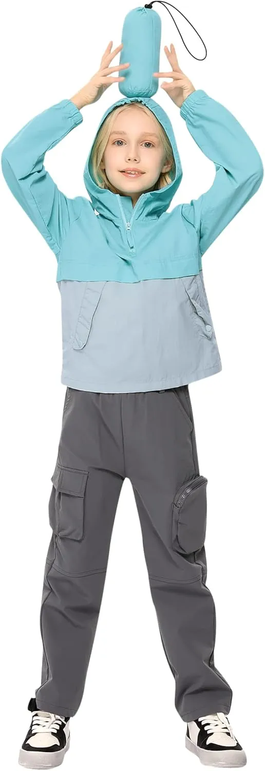 Boys Girls Packable Rain Jacket Lightweight Waterproof Hooded Raincoats Windproof Size 3-12Y