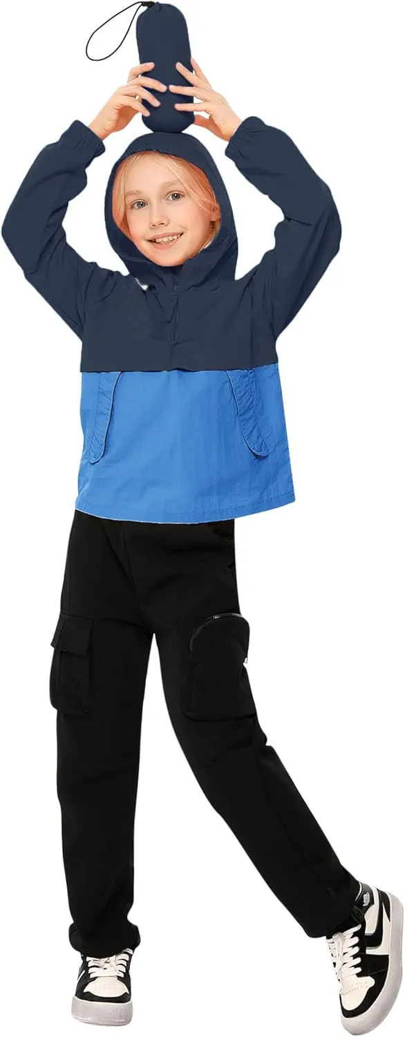 Boys Girls Packable Rain Jacket Lightweight Waterproof Hooded Raincoats Windproof Size 3-12Y