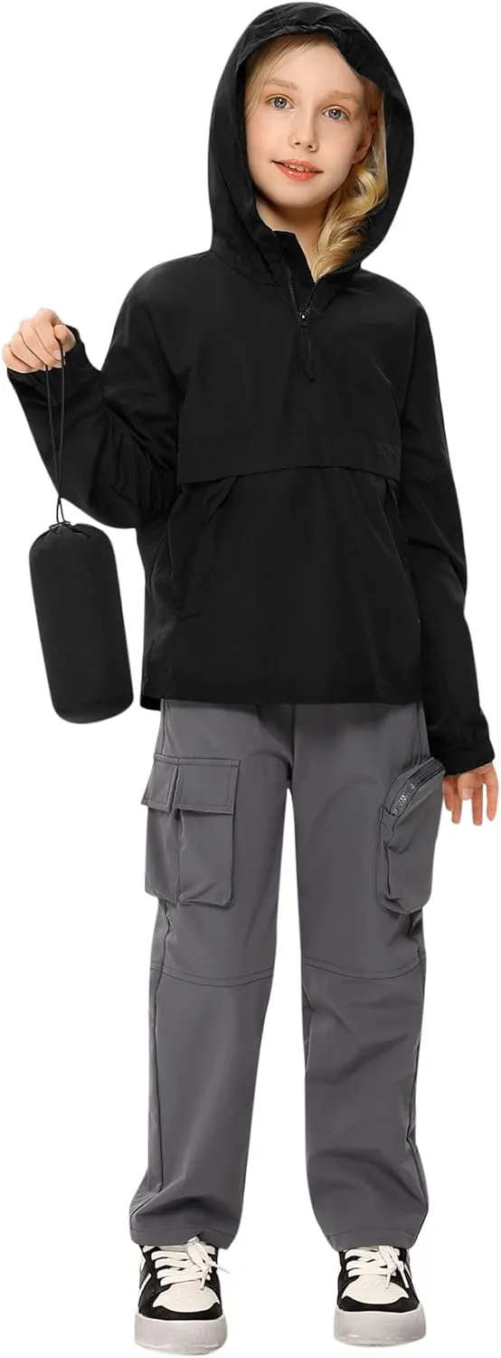 Boys Girls Packable Rain Jacket Lightweight Waterproof Hooded Raincoats Windproof Size 3-12Y