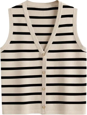 Cardigan Vests For Women Striped Spring Sweater Vest Cropped Trendy Sleeveless V Neck Tank Tops Casual Summer Outfits