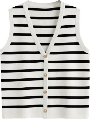 Cardigan Vests For Women Striped Spring Sweater Vest Cropped Trendy Sleeveless V Neck Tank Tops Casual Summer Outfits