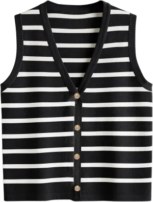 Cardigan Vests For Women Striped Spring Sweater Vest Cropped Trendy Sleeveless V Neck Tank Tops Casual Summer Outfits