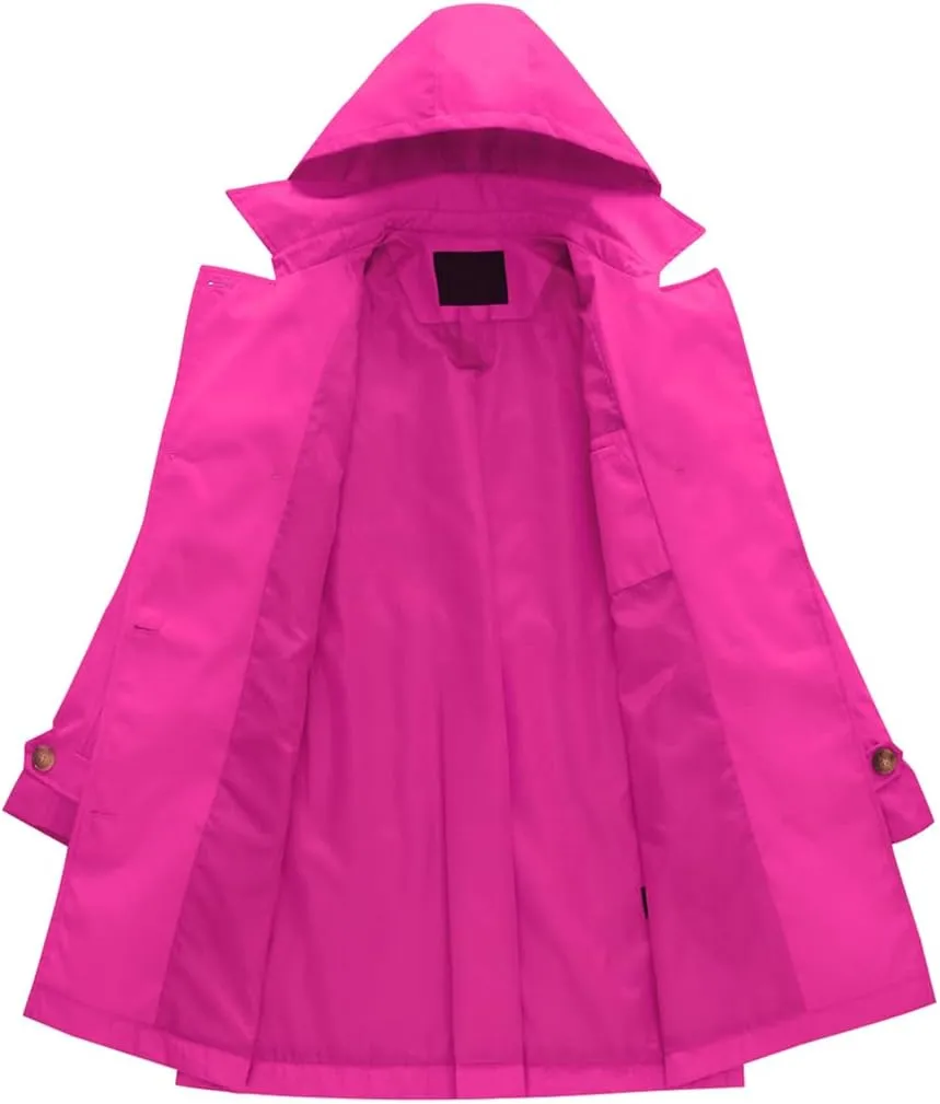Chrisuno Women's Double Breasted Long Trench Coats Mid-Length Belted Overcoat Dress Jacket with Detachable Hood