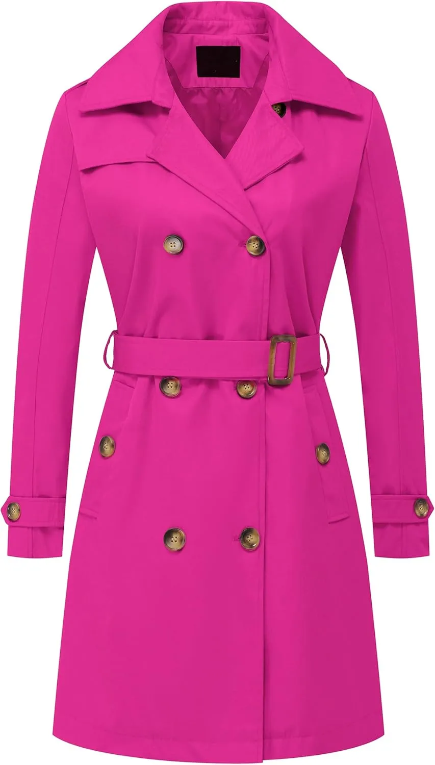 Chrisuno Women's Double Breasted Long Trench Coats Mid-Length Belted Overcoat Dress Jacket with Detachable Hood