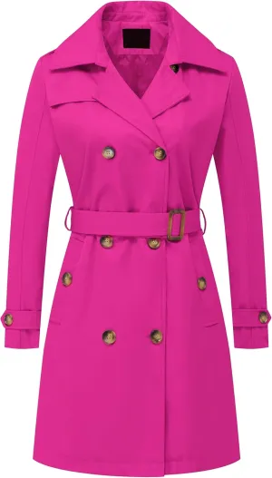 Chrisuno Women's Double Breasted Long Trench Coats Mid-Length Belted Overcoat Dress Jacket with Detachable Hood