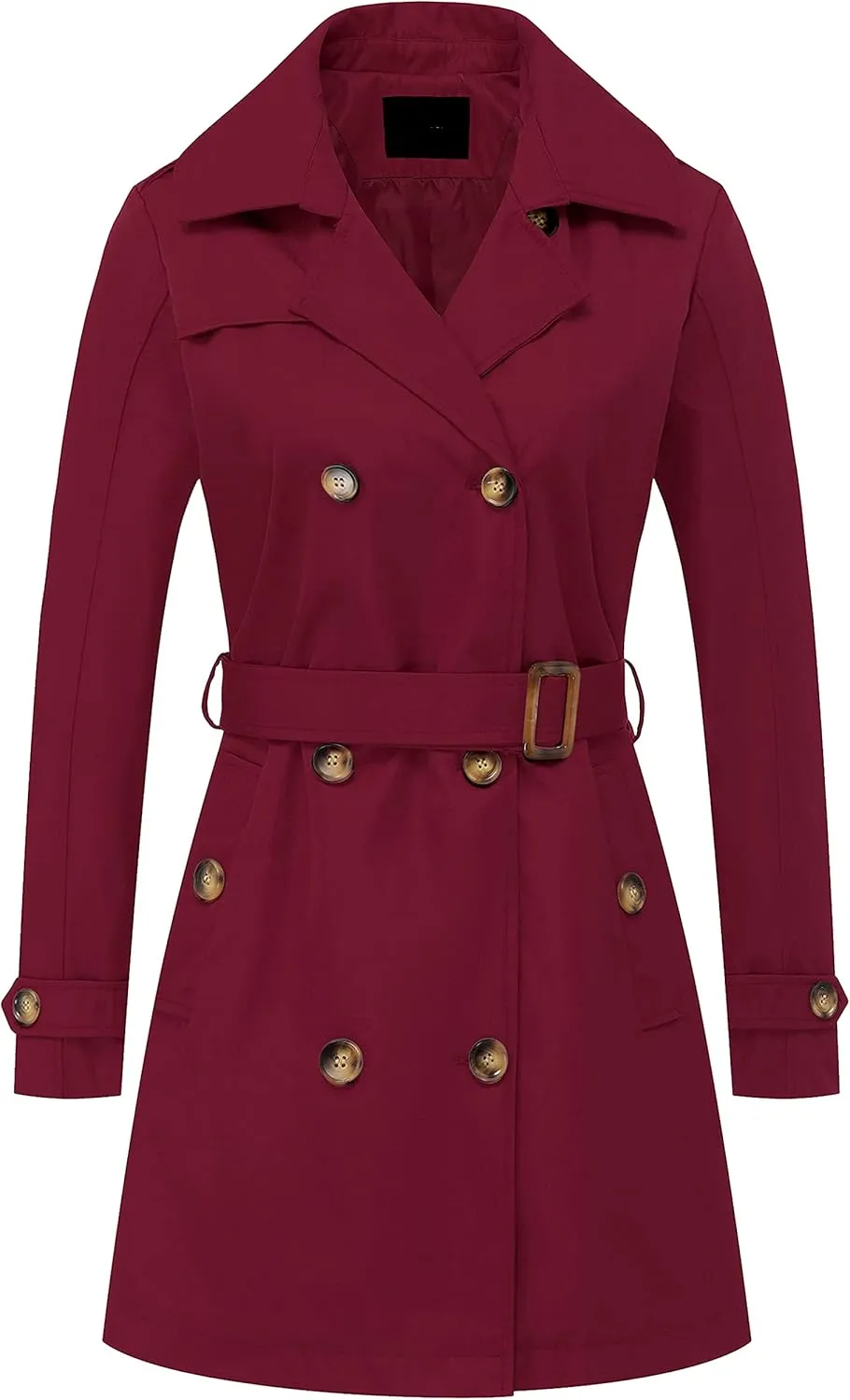 Chrisuno Women's Double Breasted Trench Coats Mid-Length Belted Overcoat Long Dress Jacket with Detachable Hood