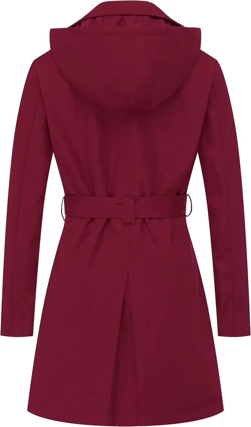 Chrisuno Women's Double Breasted Trench Coats Mid-Length Belted Overcoat Long Dress Jacket with Detachable Hood