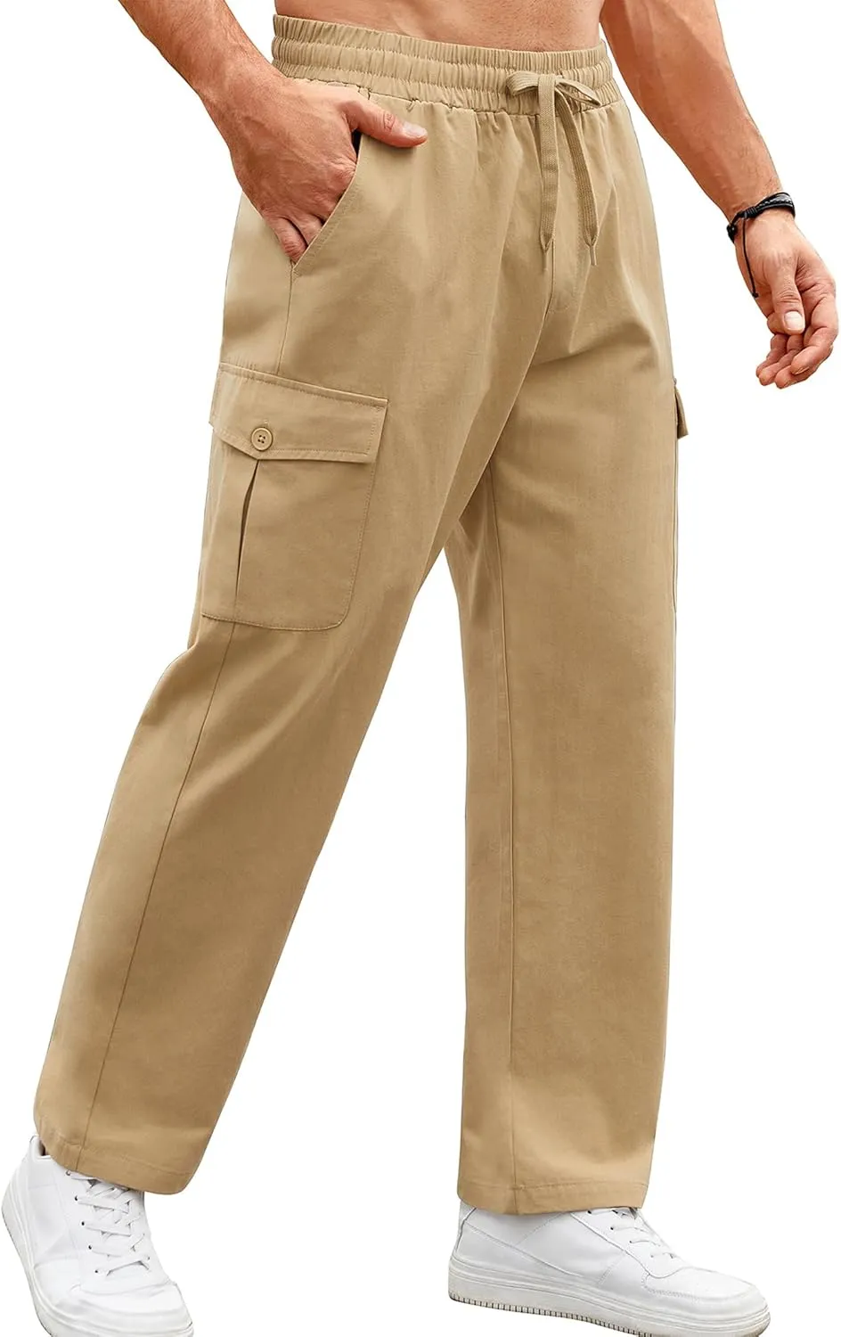 COOFANDY Mens Casual Cargo Pants Relaxed Fit Outdoor Hiking Pants Cotton Drawstring Sweatpants with Pockets