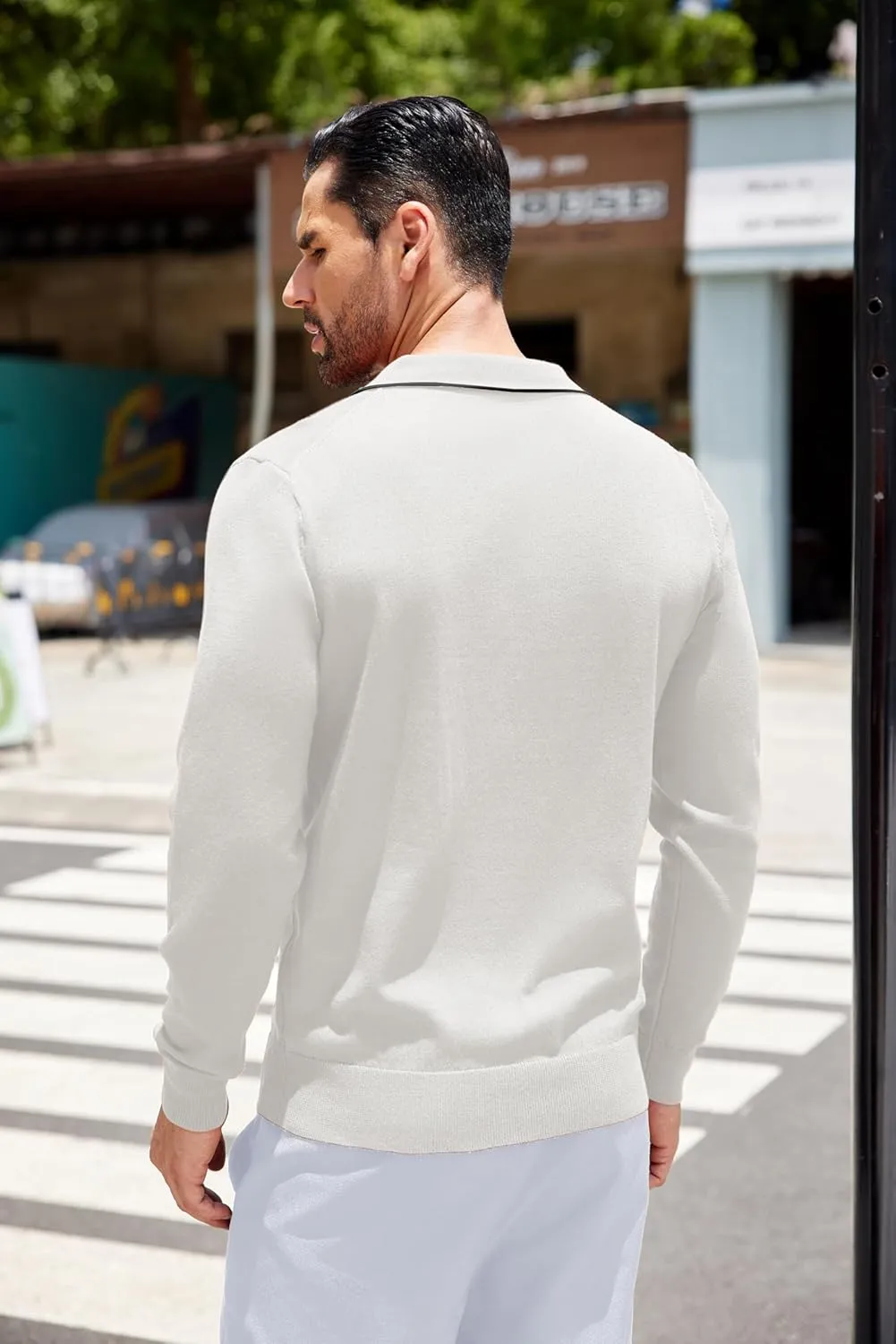COOFANDY Mens Knit Polo Long Sleeve Collared Sweater Polo Business Casual Polos with Pocket