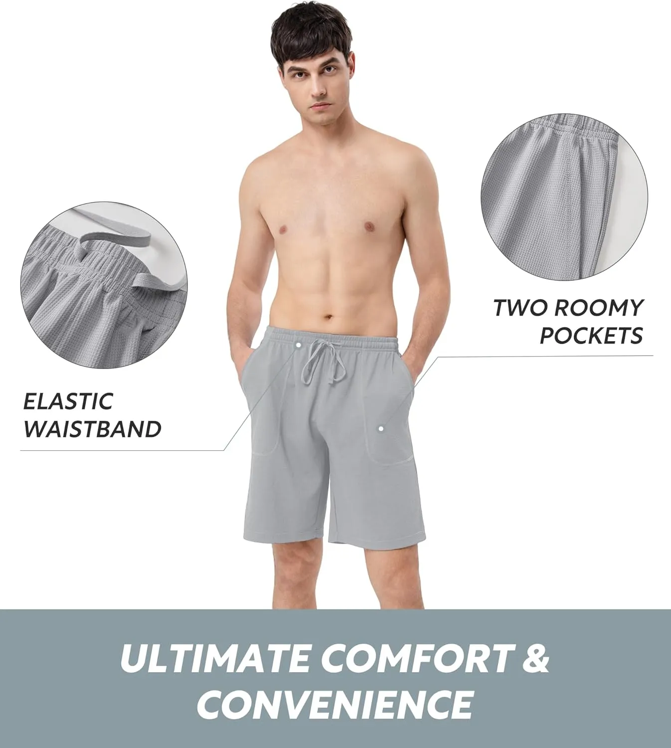 DAVID ARCHY Mens Pajama Shorts Sleep Pants Quick Dry Lounge Soft Comfy Lightweight Waffle Pj Bottoms Shorts for Men 2 Pack