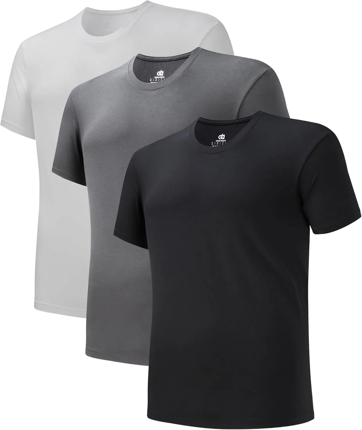DAVID ARCHY Men's Undershirts Micro Modal Ultra Soft T-Shirts Stretch Moisture-Wicking Crewneck/V-Neck Tees for Men, 3-Pack