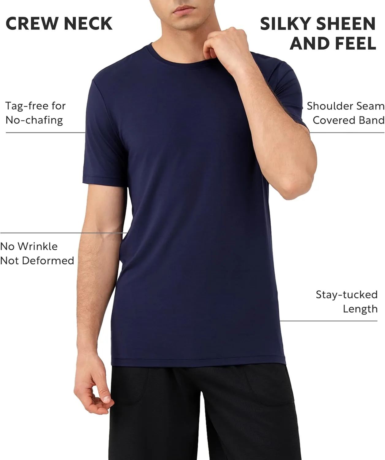 DAVID ARCHY Men's Undershirts Micro Modal Ultra Soft T-Shirts Stretch Moisture-Wicking Crewneck/V-Neck Tees for Men, 3-Pack