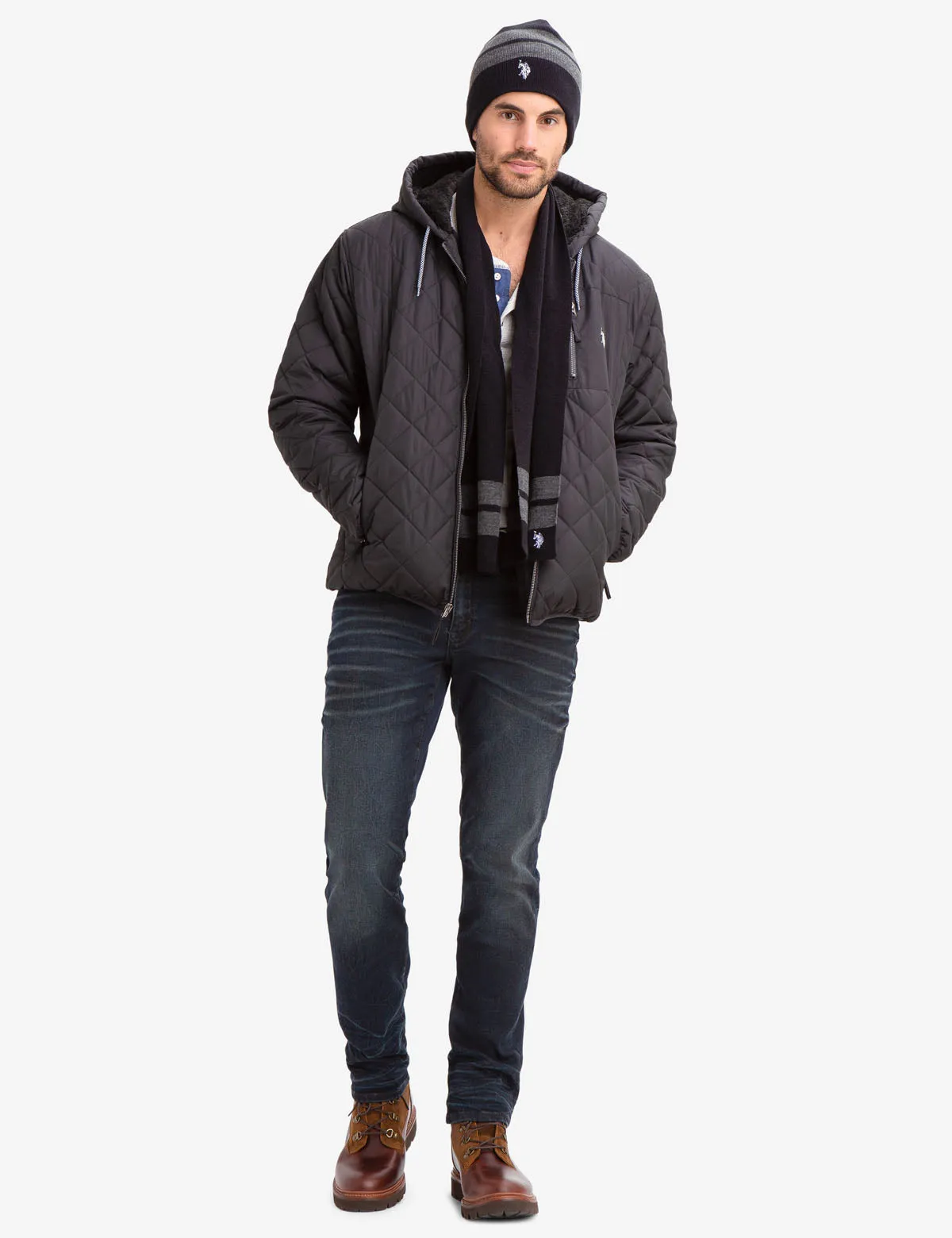 DIAMOND QUILTED FLEECE LINED HOODED COAT