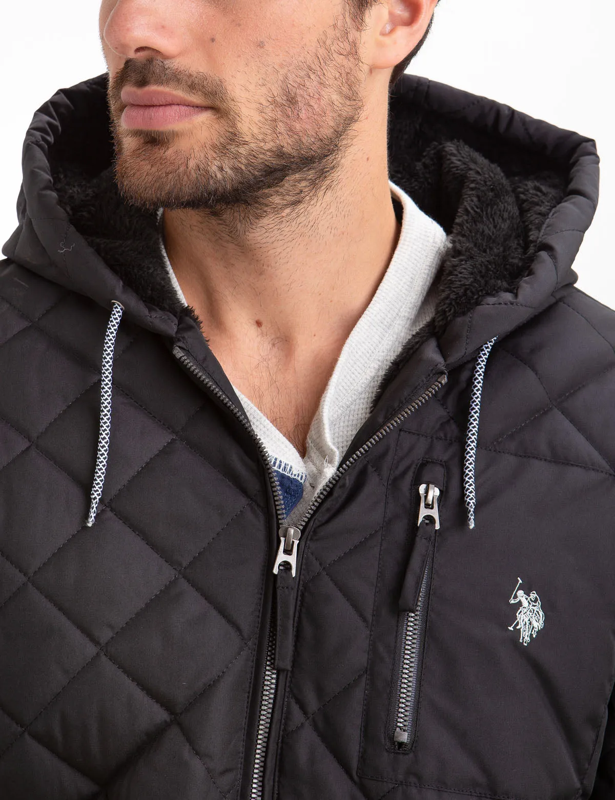 DIAMOND QUILTED FLEECE LINED HOODED COAT