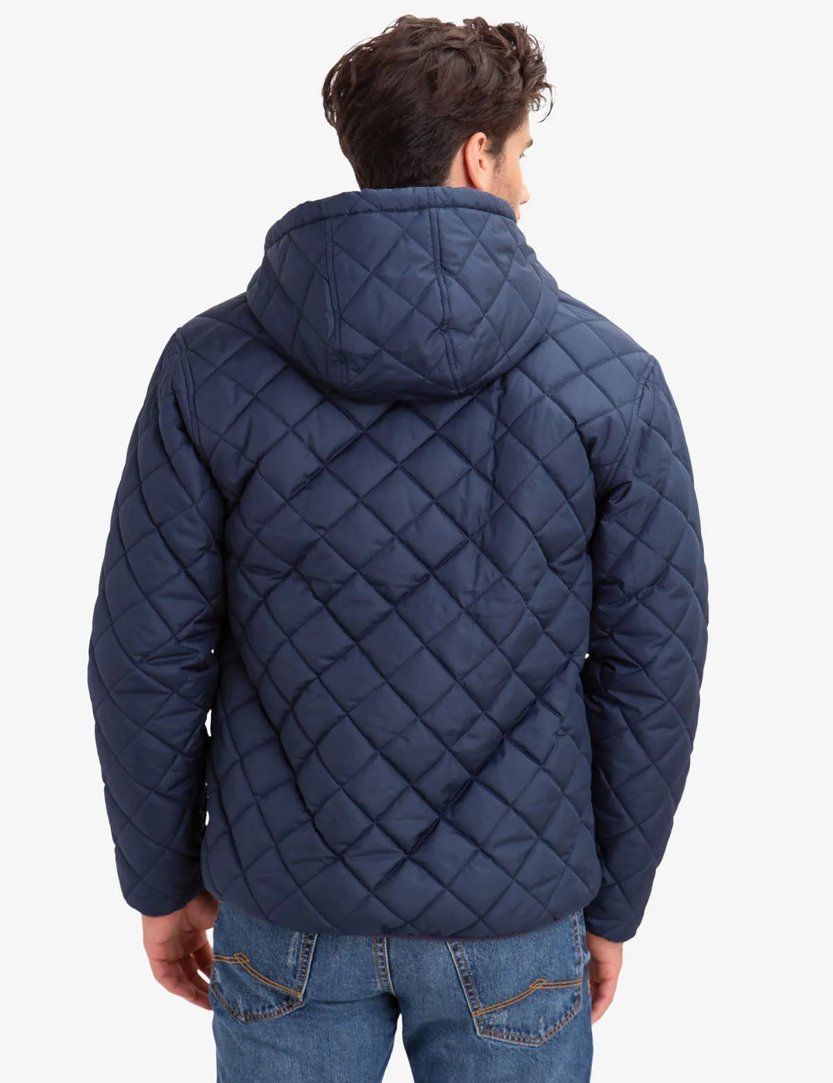 DIAMOND QUILTED FLEECE LINED HOODED COAT