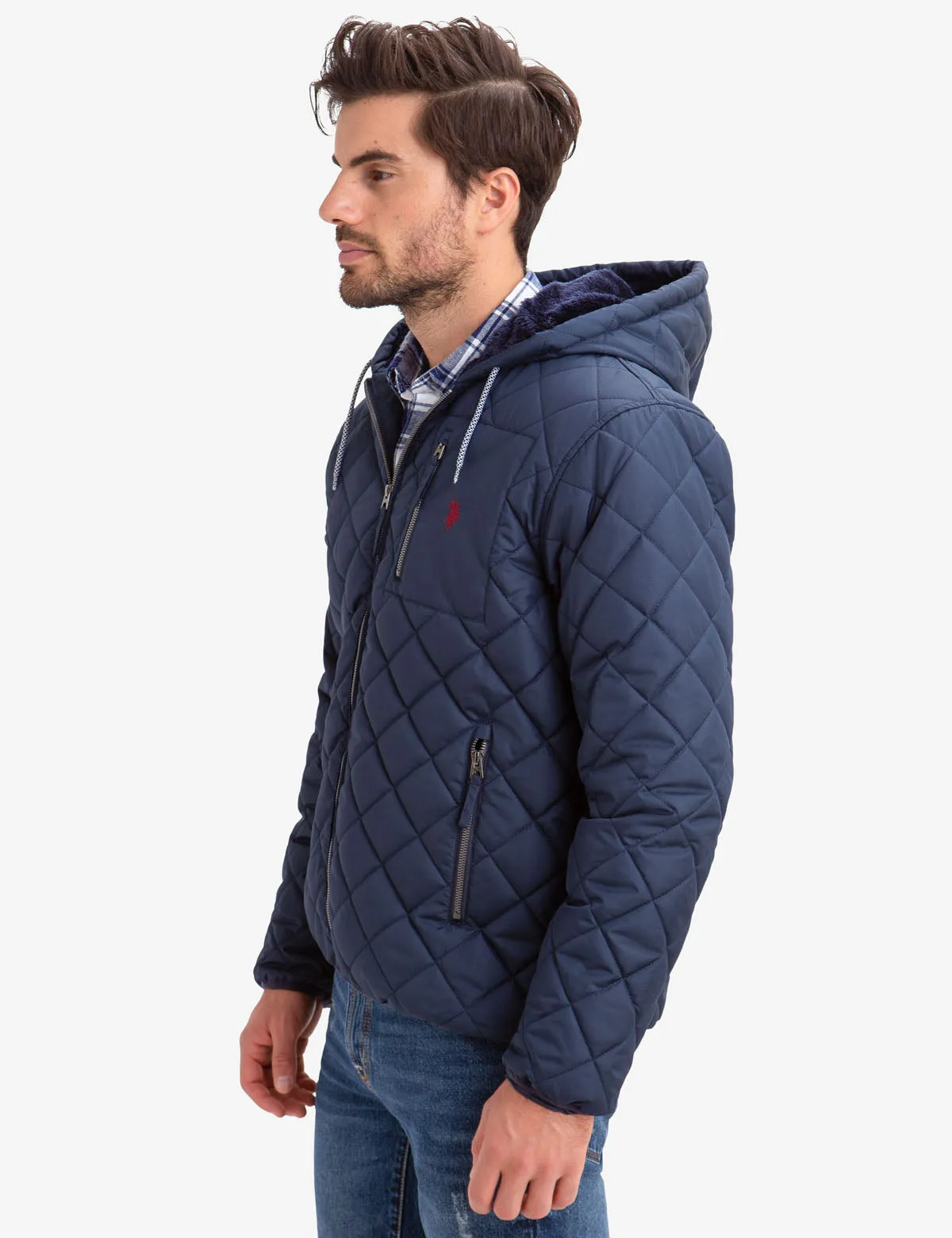 DIAMOND QUILTED FLEECE LINED HOODED COAT