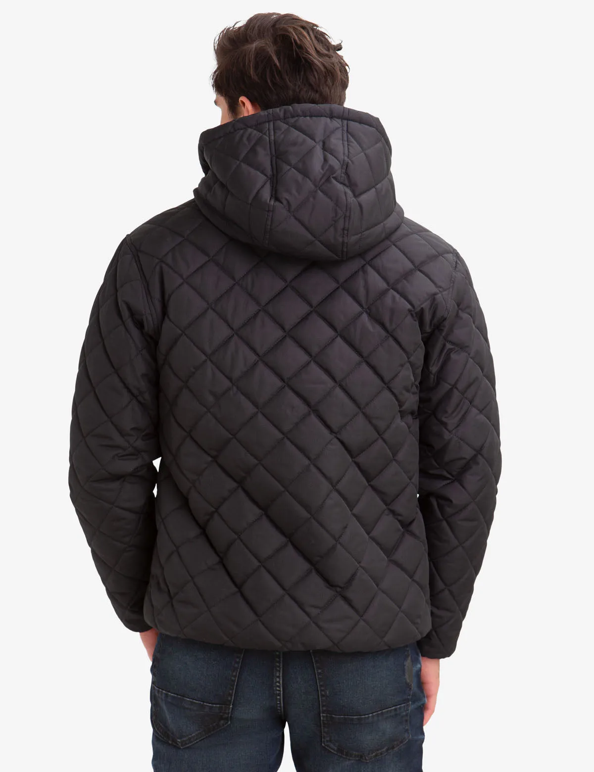 DIAMOND QUILTED FLEECE LINED HOODED COAT