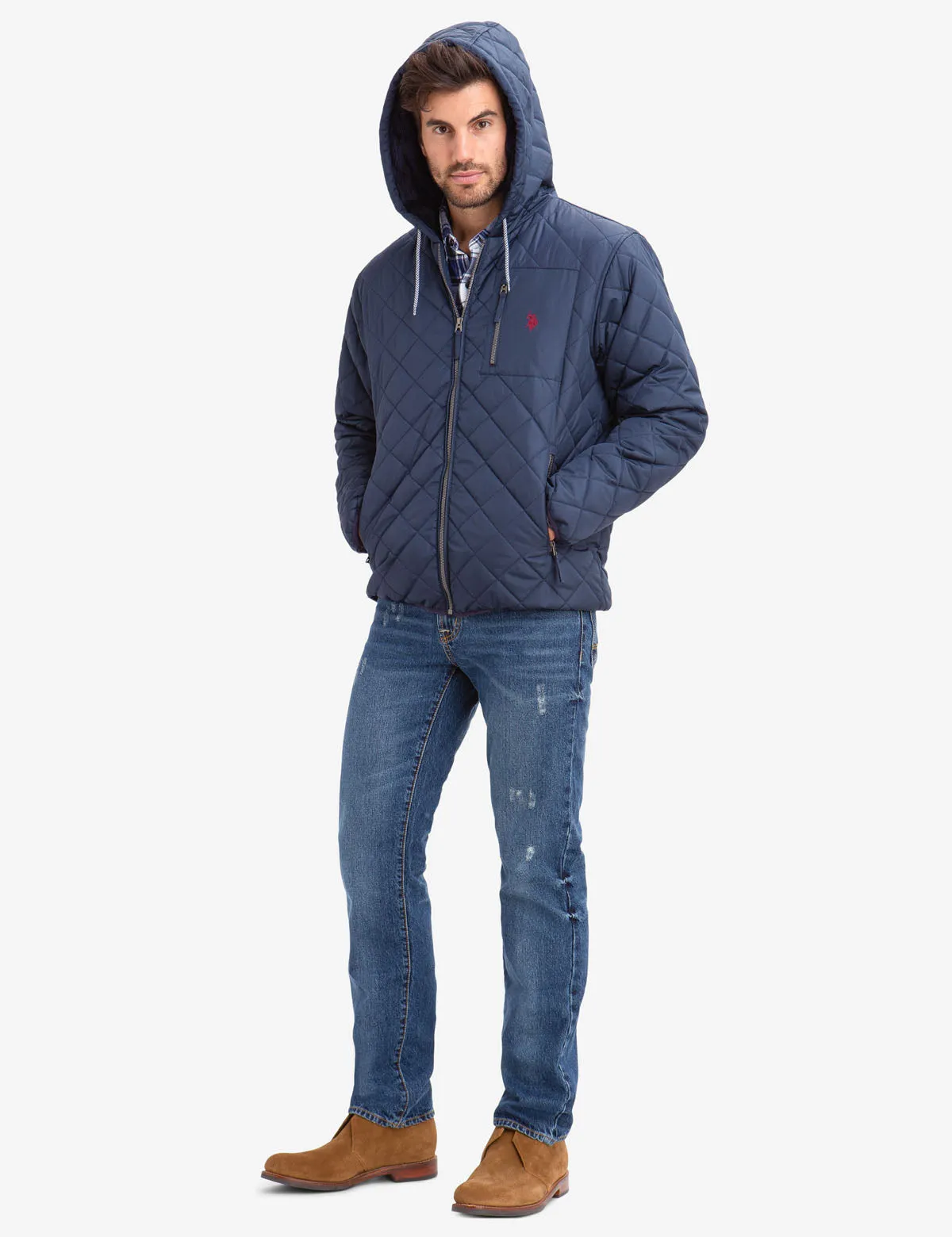 DIAMOND QUILTED FLEECE LINED HOODED COAT