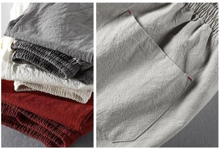 Drawstring Linen Pants, Relaxed Fit, Light Gray, One Size