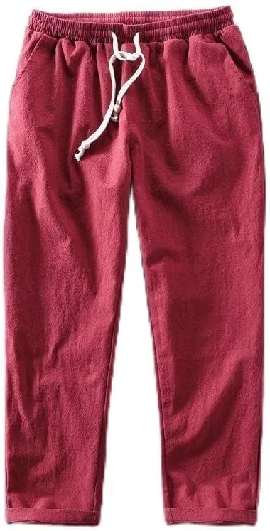 Drawstring Linen Pants, Relaxed Fit, Light Gray, One Size
