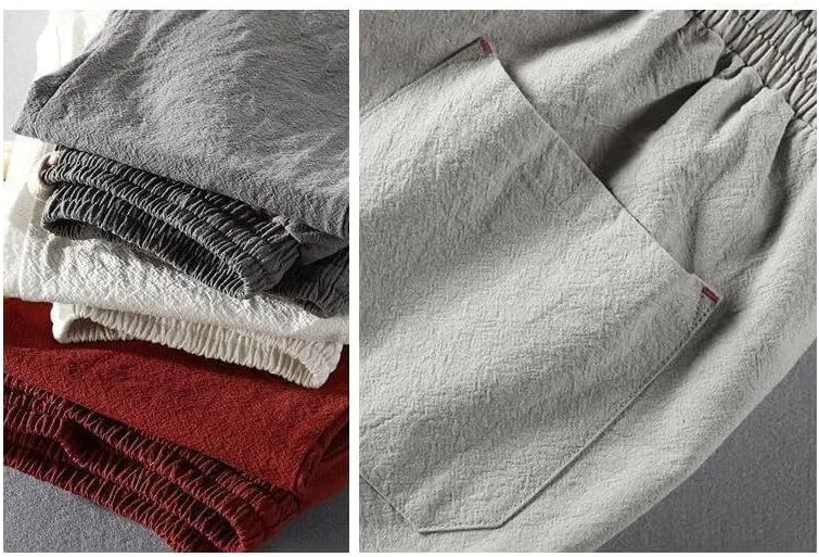 Drawstring Linen Pants, Relaxed Fit, Light Gray, One Size