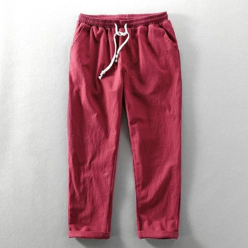 Drawstring Linen Pants, Relaxed Fit, Light Gray, One Size