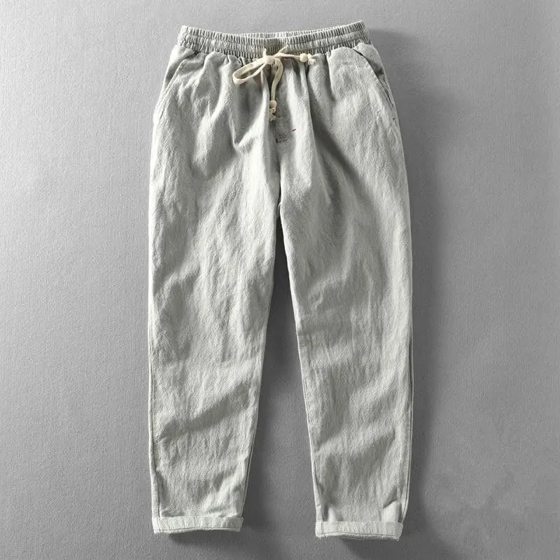 Drawstring Linen Pants, Relaxed Fit, Light Gray, One Size