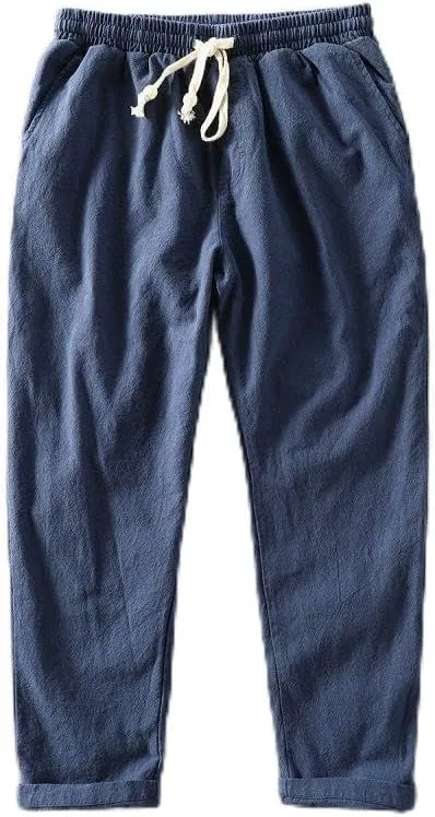 Drawstring Linen Pants, Relaxed Fit, Light Gray, One Size