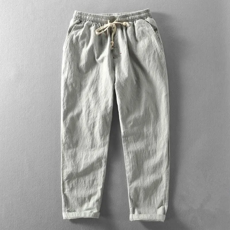 Drawstring Linen Pants, Relaxed Fit, Light Gray, One Size