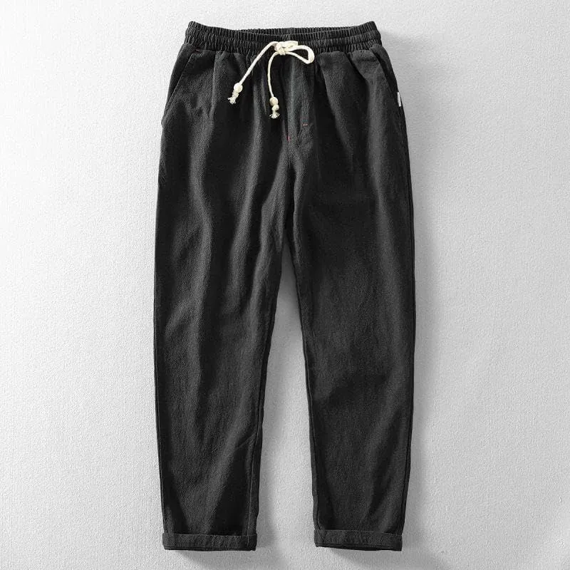Drawstring Linen Pants, Relaxed Fit, Light Gray, One Size