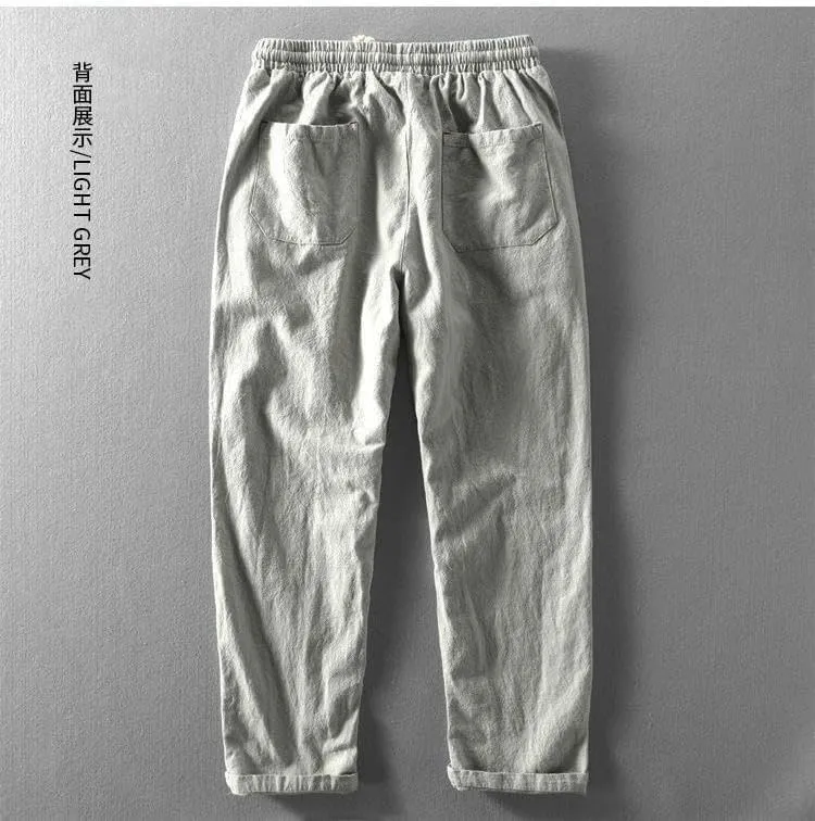 Drawstring Linen Pants, Relaxed Fit, Light Gray, One Size