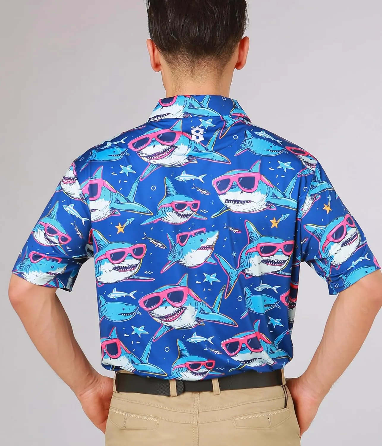 Fun Golf Shirts for Men- Mens Performance Dry-Fit Golf Polo  UPF 50  Sun Protection Funny Hawaiian Print Short Sleeve Shirt