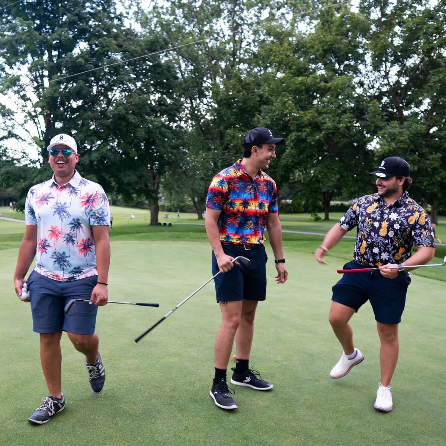 Fun Golf Shirts for Men- Mens Performance Dry-Fit Golf Polo  UPF 50  Sun Protection Funny Hawaiian Print Short Sleeve Shirt