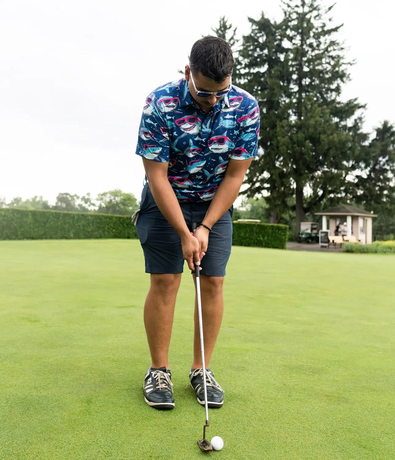 Fun Golf Shirts for Men- Mens Performance Dry-Fit Golf Polo  UPF 50  Sun Protection Funny Hawaiian Print Short Sleeve Shirt