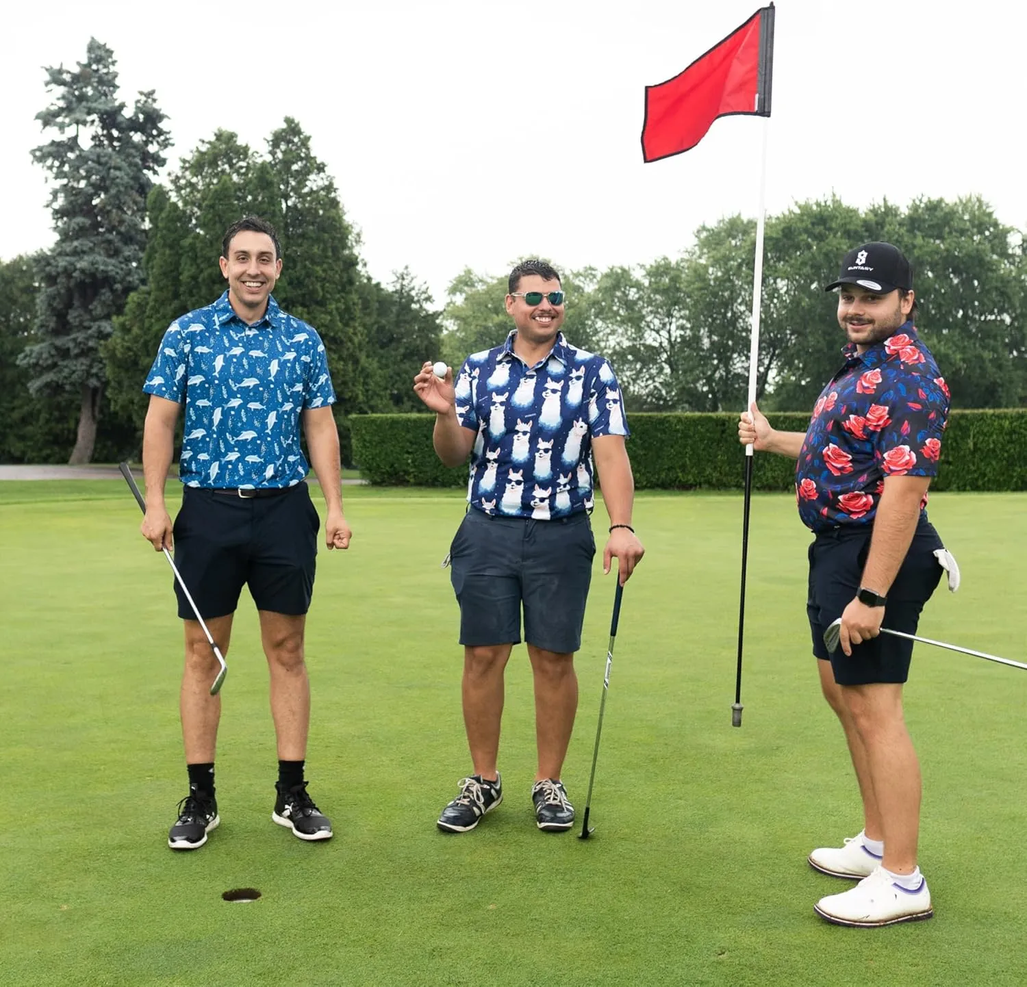 Fun Golf Shirts for Men- Mens Performance Dry-Fit Golf Polo  UPF 50  Sun Protection Funny Hawaiian Print Short Sleeve Shirt