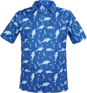 Fun Golf Shirts for Men- Mens Performance Dry-Fit Golf Polo  UPF 50  Sun Protection Funny Hawaiian Print Short Sleeve Shirt