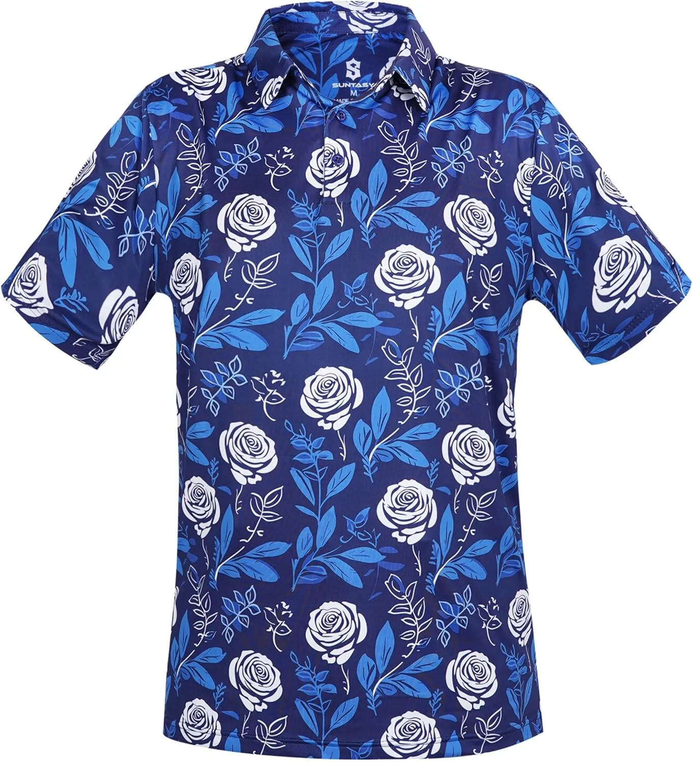 Fun Golf Shirts for Men- Mens Performance Dry-Fit Golf Polo  UPF 50  Sun Protection Funny Hawaiian Print Short Sleeve Shirt