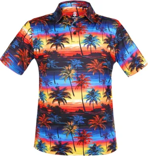 Fun Golf Shirts for Men- Mens Performance Dry-Fit Golf Polo  UPF 50  Sun Protection Funny Hawaiian Print Short Sleeve Shirt