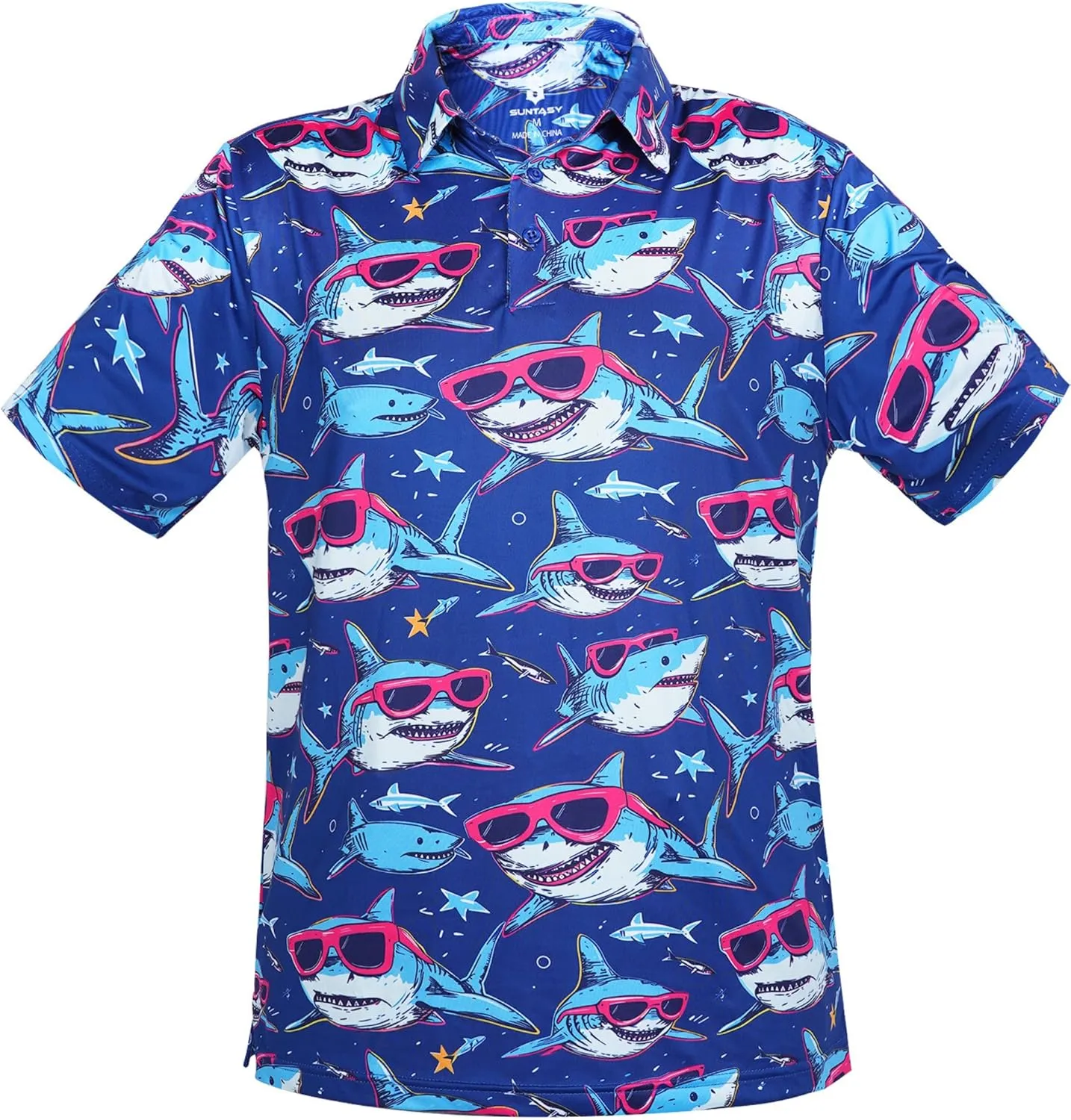 Fun Golf Shirts for Men- Mens Performance Dry-Fit Golf Polo  UPF 50  Sun Protection Funny Hawaiian Print Short Sleeve Shirt