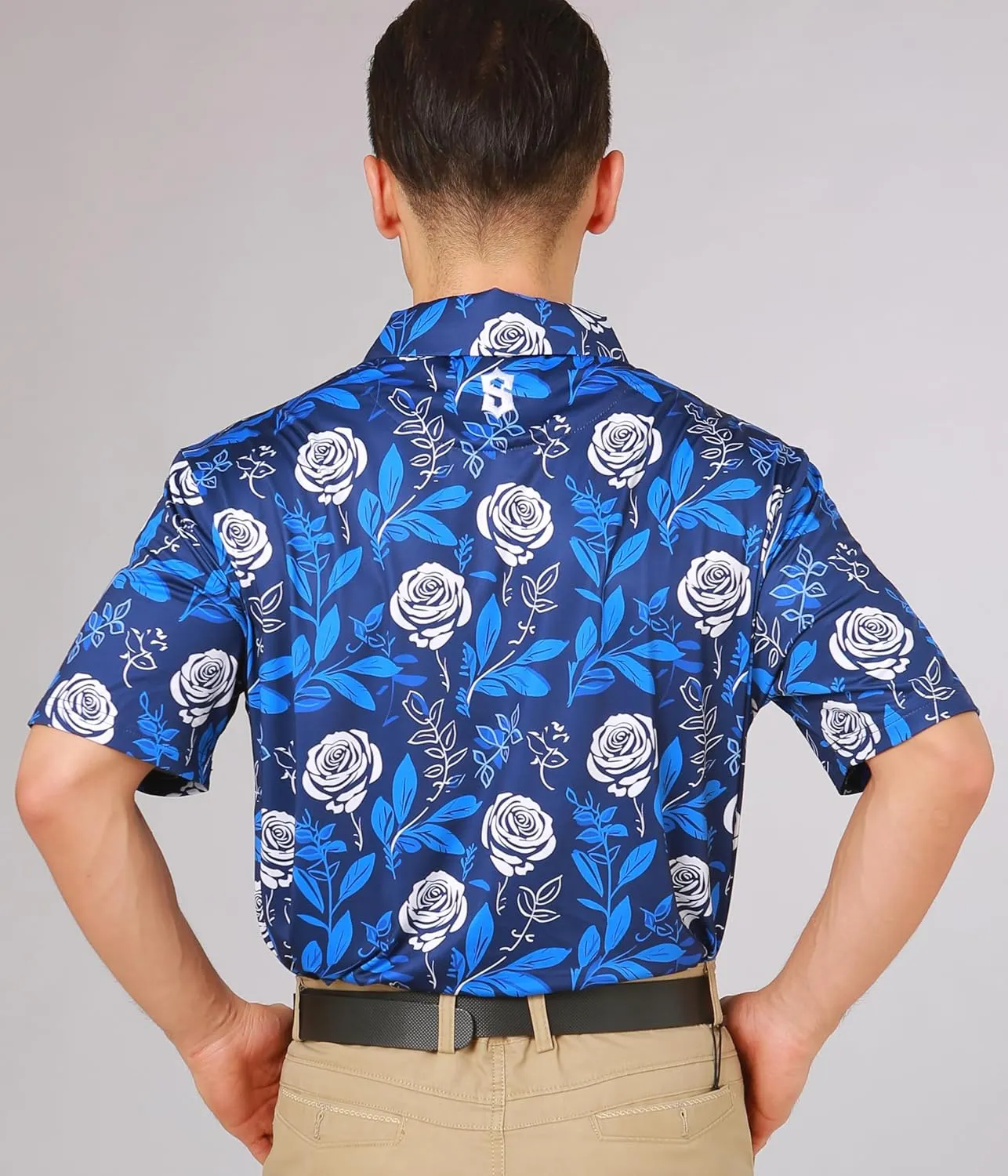 Fun Golf Shirts for Men- Mens Performance Dry-Fit Golf Polo  UPF 50  Sun Protection Funny Hawaiian Print Short Sleeve Shirt