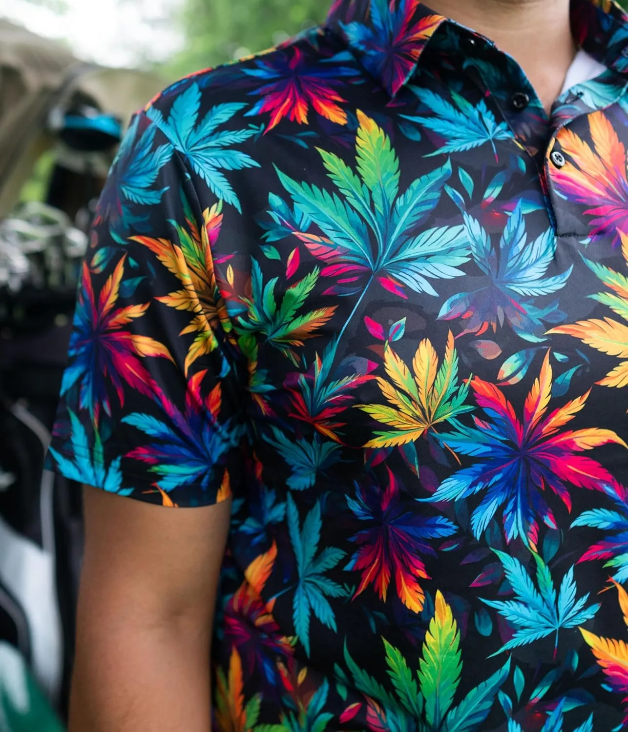 Fun Golf Shirts for Men- Mens Performance Dry-Fit Golf Polo  UPF 50  Sun Protection Funny Hawaiian Print Short Sleeve Shirt