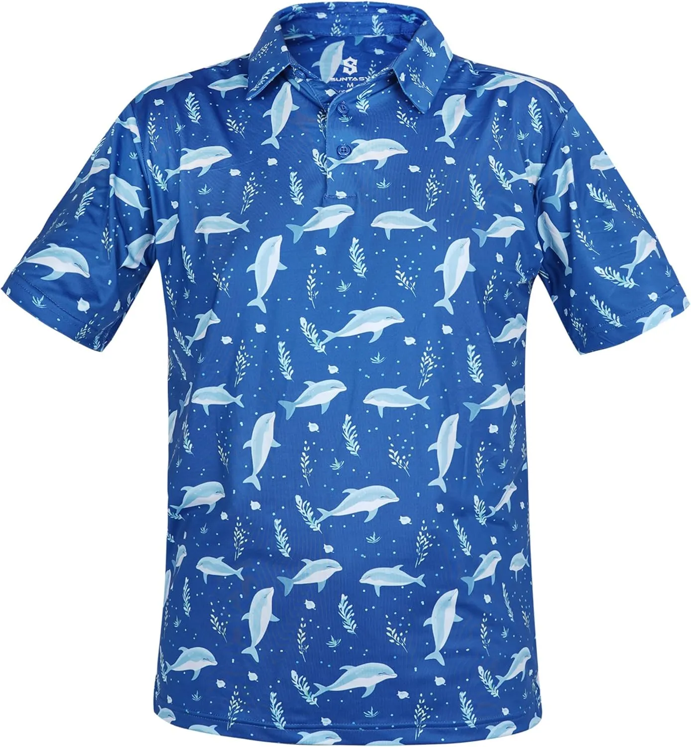 Fun Golf Shirts for Men- Mens Performance Dry-Fit Golf Polo  UPF 50  Sun Protection Funny Hawaiian Print Short Sleeve Shirt