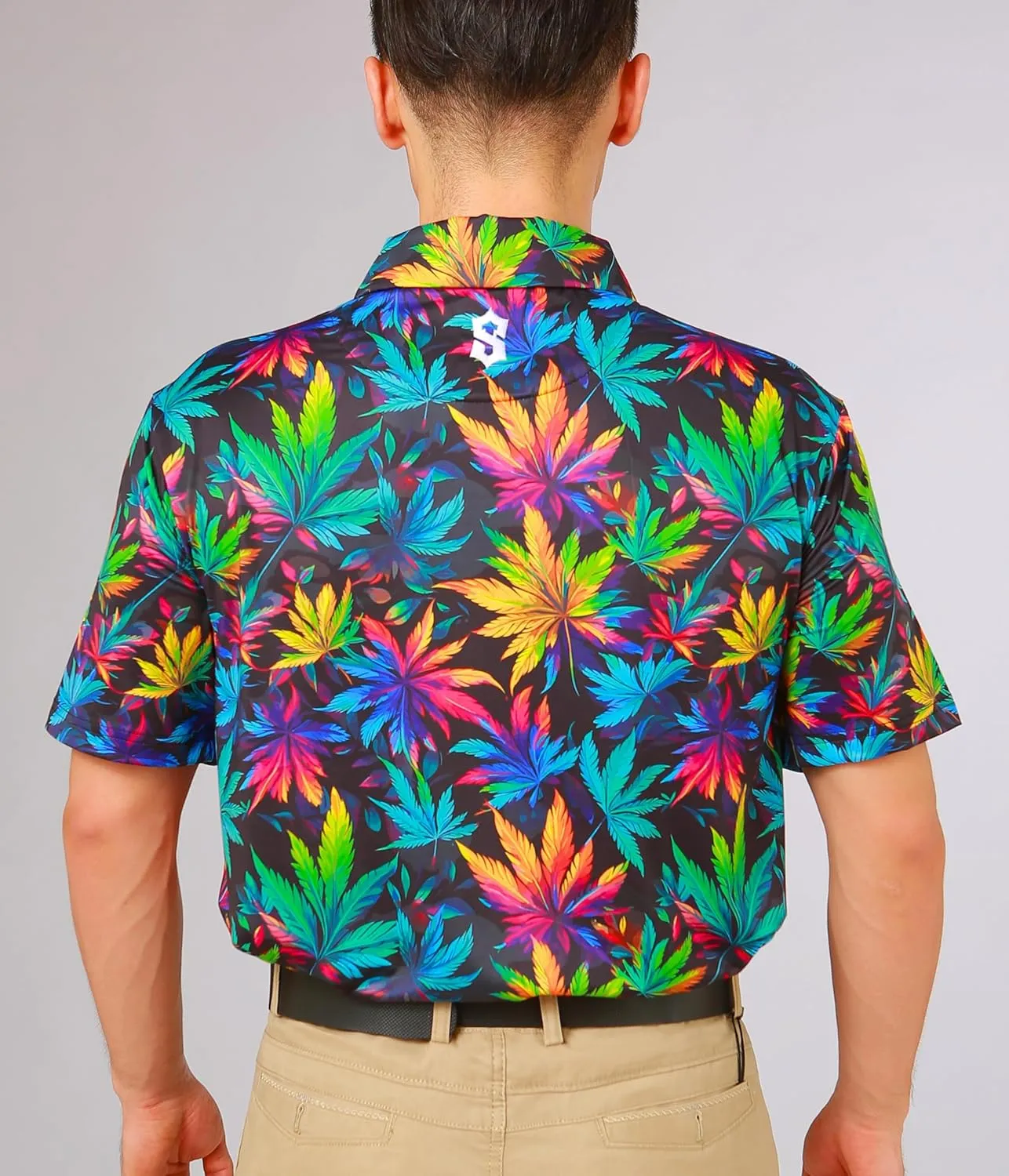 Fun Golf Shirts for Men- Mens Performance Dry-Fit Golf Polo  UPF 50  Sun Protection Funny Hawaiian Print Short Sleeve Shirt