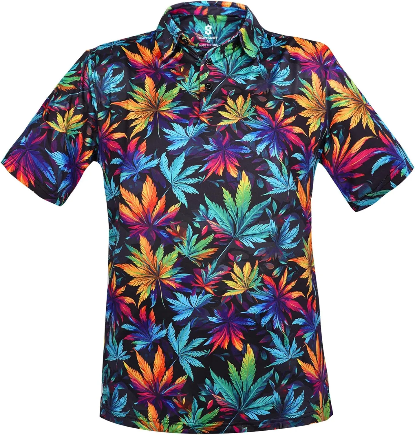 Fun Golf Shirts for Men- Mens Performance Dry-Fit Golf Polo  UPF 50  Sun Protection Funny Hawaiian Print Short Sleeve Shirt