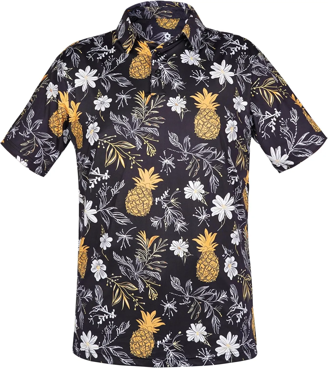 Fun Golf Shirts for Men- Mens Performance Dry-Fit Golf Polo  UPF 50  Sun Protection Funny Hawaiian Print Short Sleeve Shirt