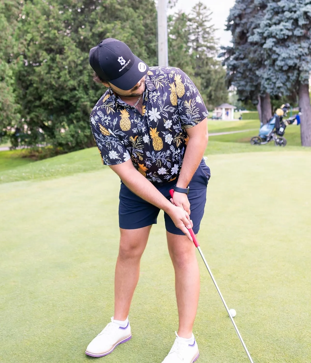 Fun Golf Shirts for Men- Mens Performance Dry-Fit Golf Polo  UPF 50  Sun Protection Funny Hawaiian Print Short Sleeve Shirt