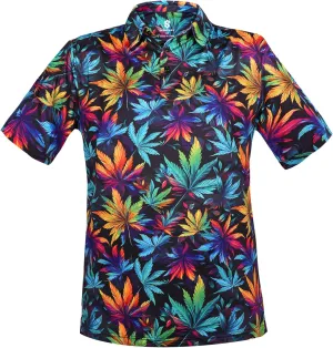 Fun Golf Shirts for Men- Mens Performance Dry-Fit Golf Polo  UPF 50  Sun Protection Funny Hawaiian Print Short Sleeve Shirt