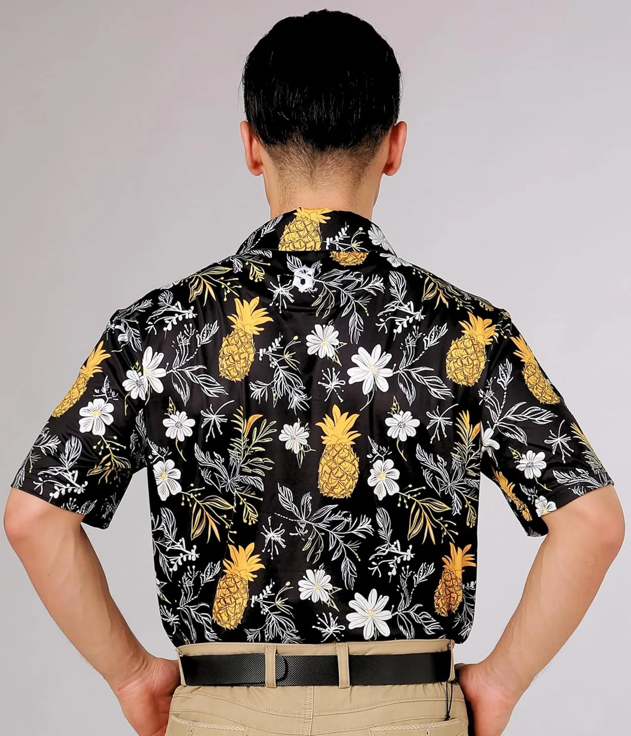 Fun Golf Shirts for Men- Mens Performance Dry-Fit Golf Polo  UPF 50  Sun Protection Funny Hawaiian Print Short Sleeve Shirt